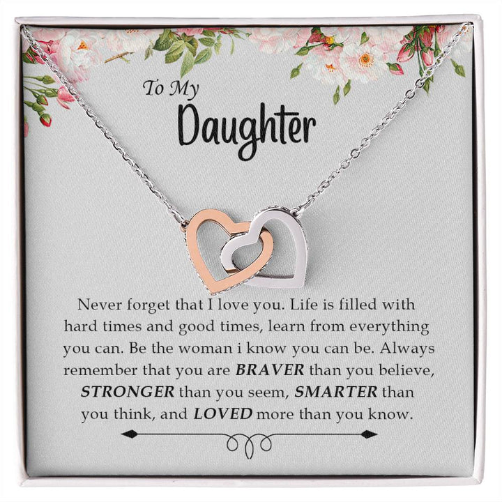 Daughter Heart Pendant Necklace - You Are Braver Than You Believe Stainless Steel Jewelry